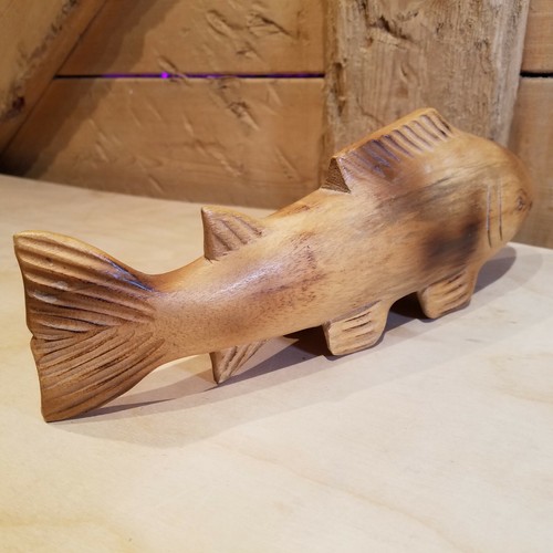 Koi Carved Wood Statue Fish Figurine Sculpture Home Decor Nautical - Swanky Barn - Picture 7 of 12