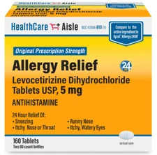 HealthCareAisle Allergy Relief, 5mg Levocetirizine, 160 Tablets, 24Hr Relief