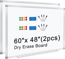 Magnetic 5' x 4' Dry Erase Board Set - 2 Pack with Markers  Magnets