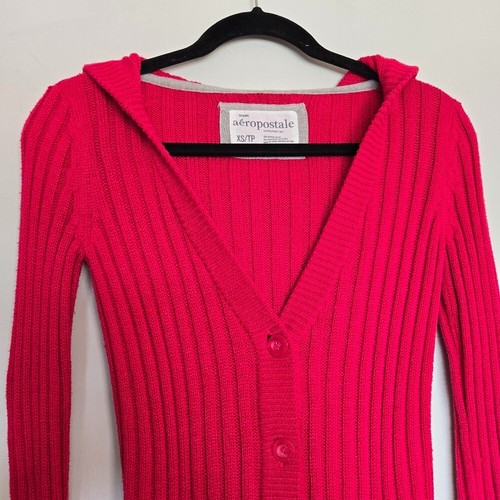 Aeropostale Pink Knit Ribbed Hooded Sweater Women's XS Vintage Y2K Bella Swan - Picture 4 of 9