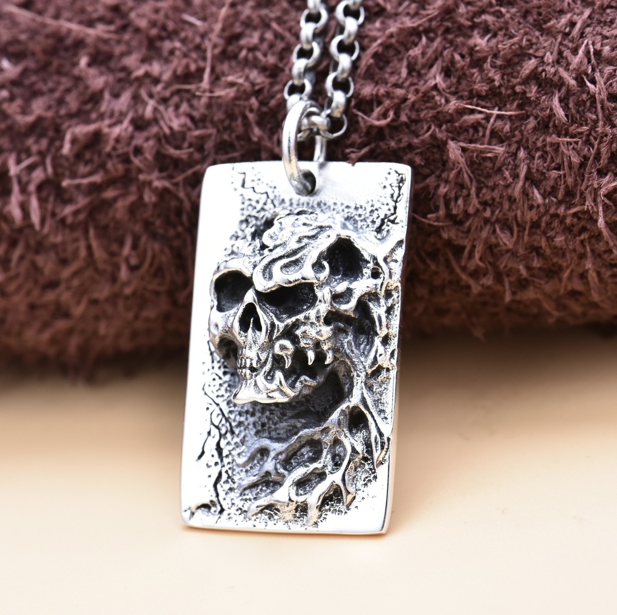 Solid 925 Sterling Silver Skull Pendant Punk Hip Hop Jewelry (Only 