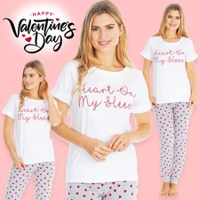 Womens Pyjama Set Cotton PJs Sets Long Pants Frilled Sleeves Valentines Day Gift