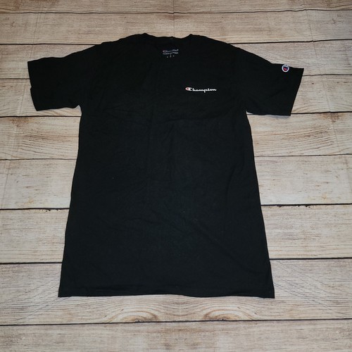 Champion Shirt Mens Small S Spellout Logo Short Sleeve Crew Neck Cotton Black - Picture 9 of 24
