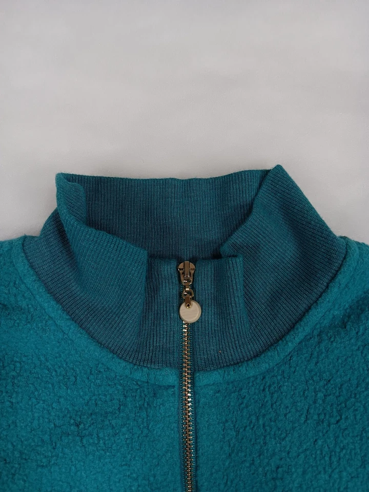 Suéter Pequeño Soft Surroundings Petite Azul Teal Manga Larga Vellón 1/4 Cremallera Foto 4 de 4