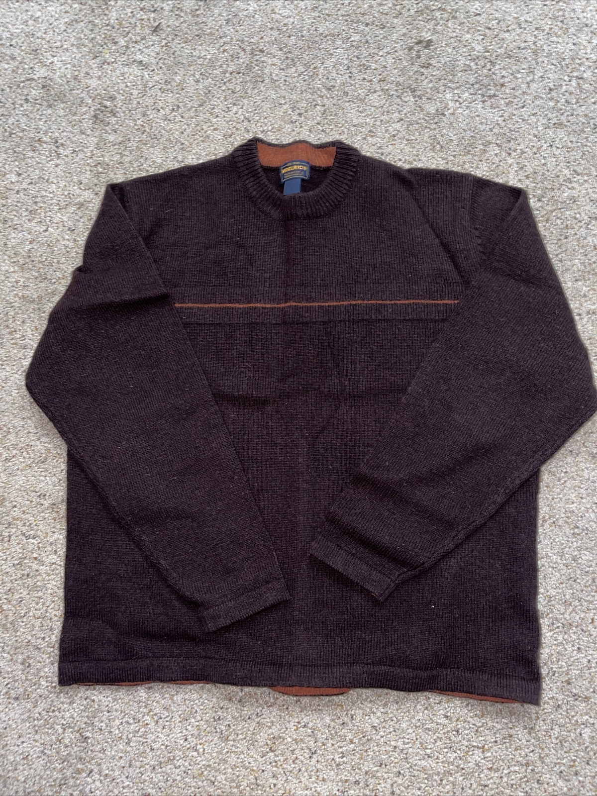 Vintage Woolrich Mens Sweater Mustang  with Orange  Trim Wool Blend Large