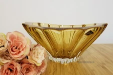 Crystal Glass Bowl Vase 8 " Centerpiece Dish Amber Color Bohemian Crystal NEW