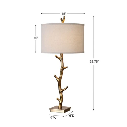 Uttermost Javor Steel Fabric Tree Branch Table Lamp in Antique Gold and Ivory - Picture 3 of 3