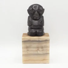 Black Marble Amorphic Sculpture Handcarved Tribal Art