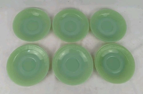 Lot of 6 Vintage Fire King Jadeite Saucers 5.75" Ribbed