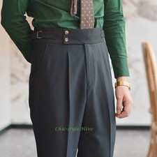 Men Straight Gurkha Business Long Trousers British Style Pants Naples High Waist