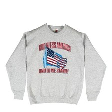 VTG 2001 God Bless America Sweatshirt L United We Stand Flag Gray Crewneck Fruit