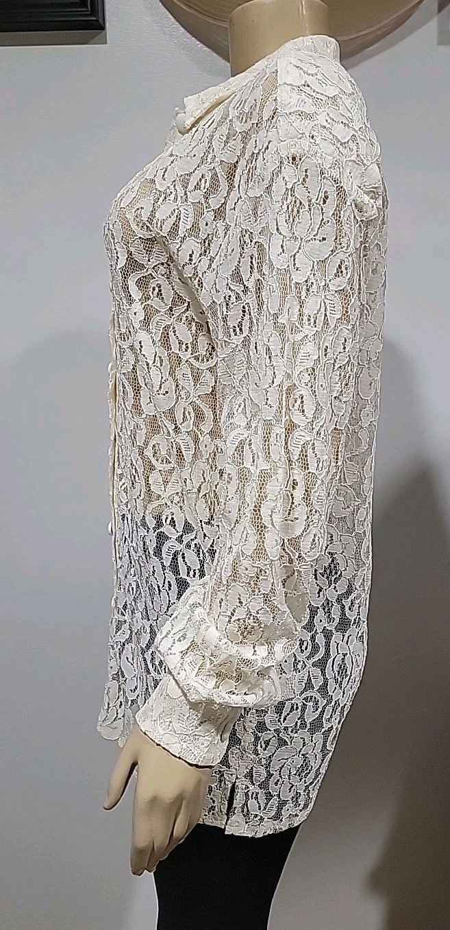 RAMPAGE vintage Medium Ivory Lace Women's Unlined Tunic Top Blouse Sheer #C image 10