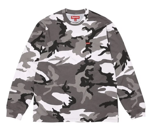 T shirt Supreme homme grande boîte camouflage blanc logo manches longues streetwear SS25 neuf avec étiquette