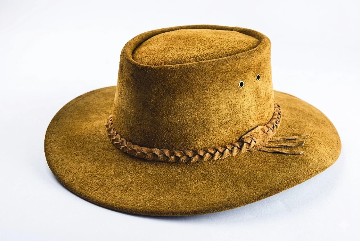 Premium Suede Leather Cowboy Hat - Unisex Outback Aussie Style Fedora Western