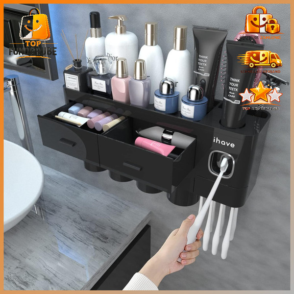 ZahnbüRstenhalter Wand Mit Zahnpastaspender Badezimmer Organizer Schublade-image