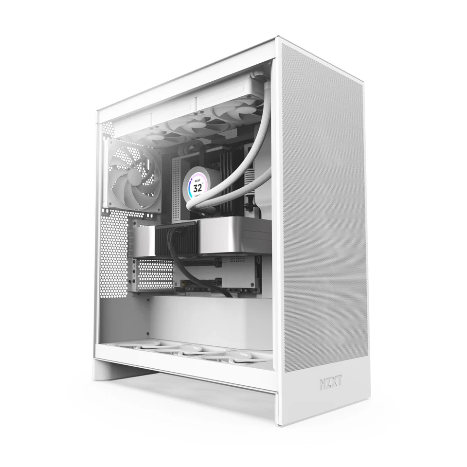 NZXT H7 Flow White Case Airflow ATX Mid Tower + 3 F120Q Fans 120mm NEW SEALED - Immagine 4 di 4