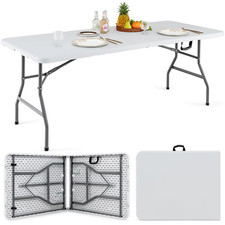 Image of 180cm Folding Dining Table Heavy Duty Plastic Portable Handle Metal Legs