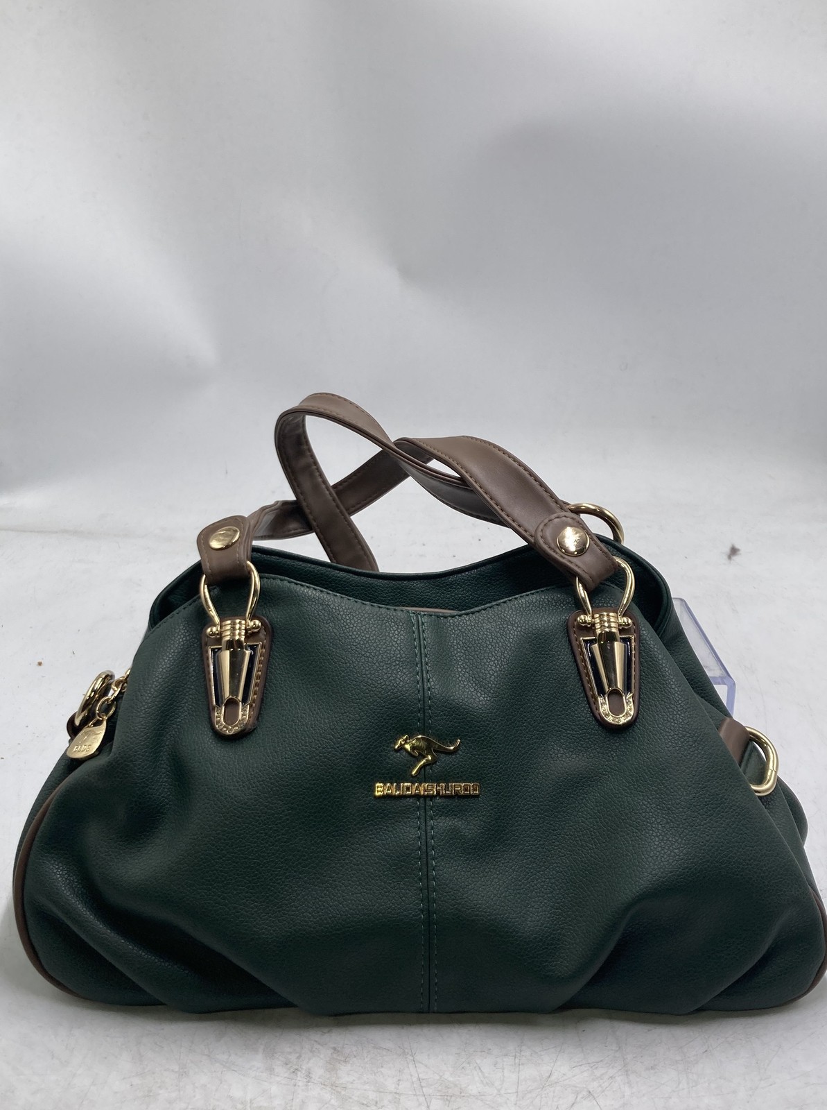 Balidaishuroo Womens Green Leather Inner Pockets Double Handle Tote Bag