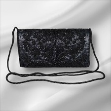 Vintage Valerie Stevens EUC Black Bead Satin Evening Bag Clutch