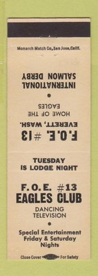 Matchbook Cover - Eagles Club  Everett WA