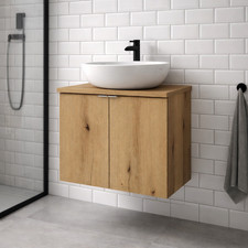 Bathroom Countertop Vanity Unit 600mm Wall Sink Basin Cabinet Oak Storage Nova