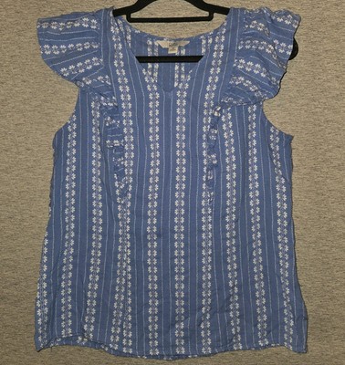 Croft & Barrow Embroidered Blouse Flutter Sleeve Floral Top Medium Lightweight