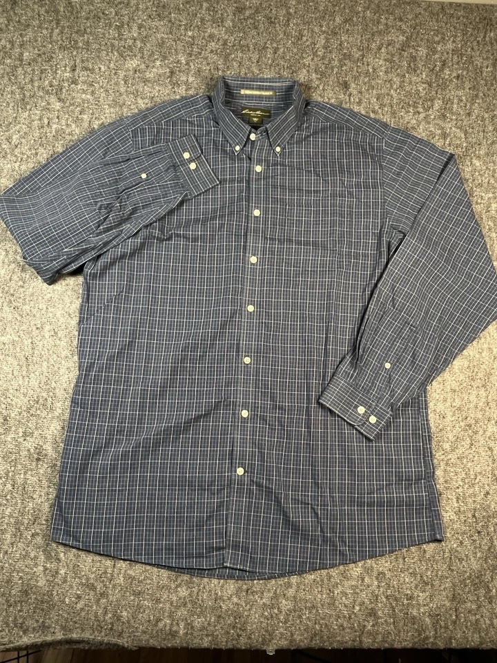 Eddie Bauer Button Shirt Men XLT Blue Plaid Cotton Long Sleeve Work School - Image 3 of 4
