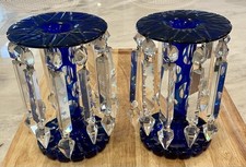 Antique Victorian Era Cobalt Blue Mantel Lusters 7.5” Tall 5” Dia.  Set Of 2