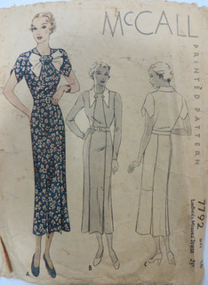 ANTIQUE Vintage 30's McCall 7792 FROCK DRESS Sewing Pattern Women Size 16