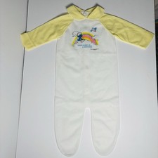 Vintage 80s SMURFS Baby Girl Sleeper 3-6M White/Yellow Happiness Is A Rainbow