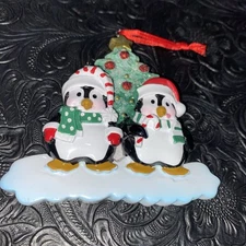 Vintage Penguin Ornament Two Festive Holiday Penguins With Christmas Tree 3 1/2”