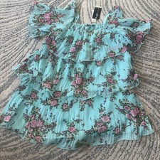 Three Layer Long Top Size 12 Blue Pink Flower Design Women’s