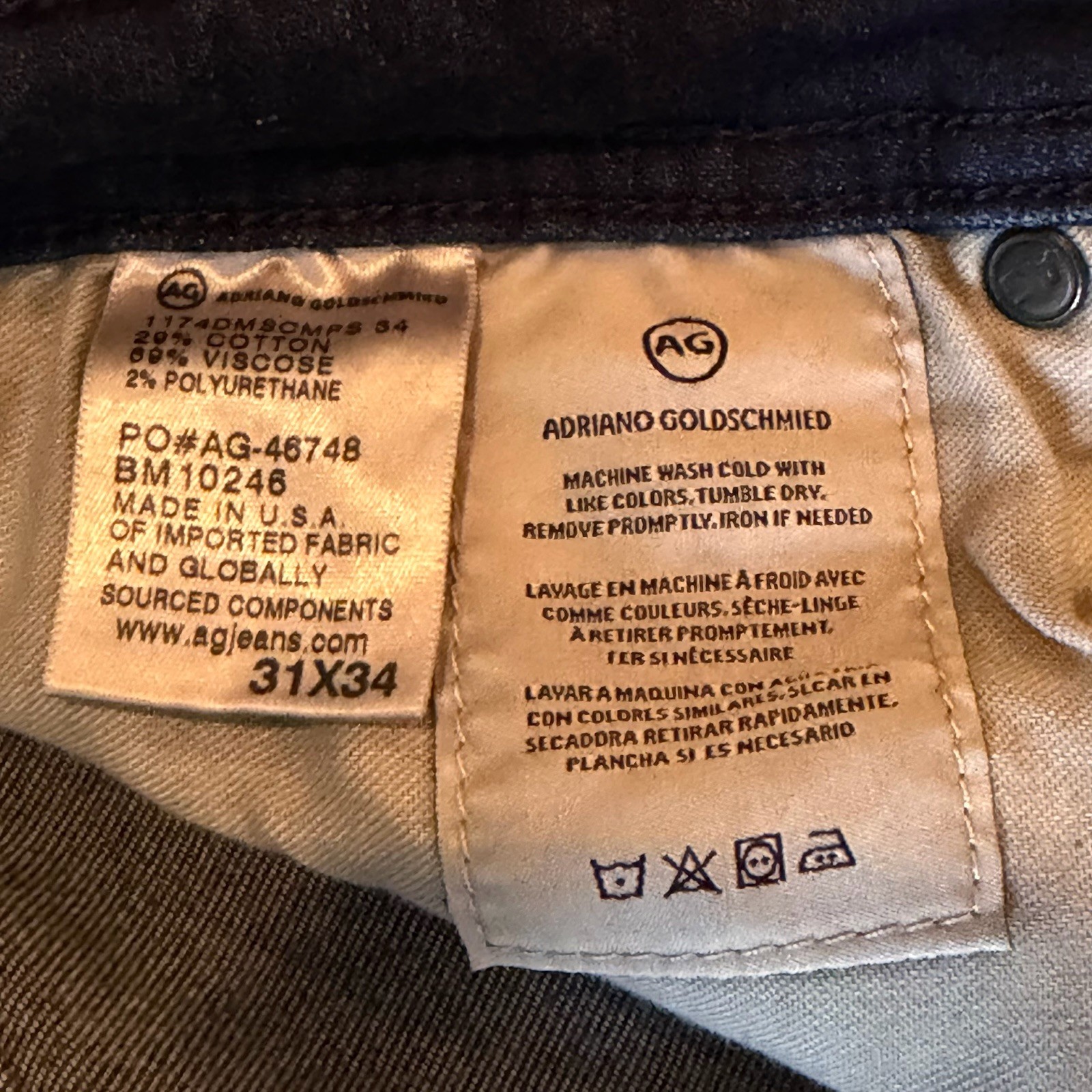 AG Adriano Goldschmied Jeans Mens 31x34 Dark Wash Blue Straight Denim Pants thumbnail 6