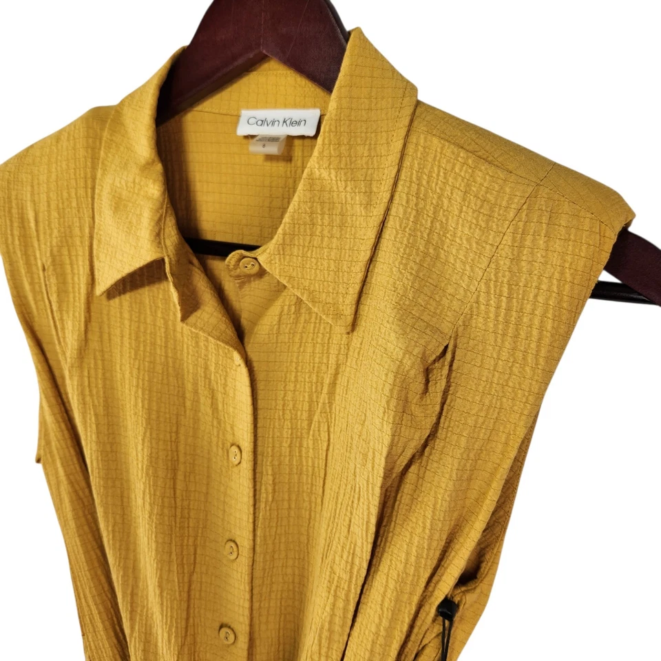 Cinturón de vestir Calvin Klein amarillo mostaza texturizado con botones y bolsillos talla 6 Foto 3 de 4