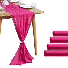 5 Pack 10Ft Fuchsia Chiffon Table Runner Sheer 29x120 Inch for Romantic Weddi...