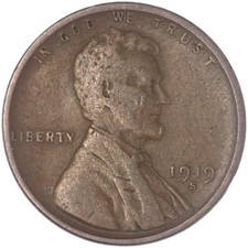 1919 S Lincoln Wheat Cent Very Good Penny VG See Pics L321