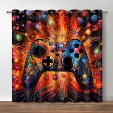 Gaming Blackout Curtains Colorful Video Game Graffiti Gamepad Print Drapes De...