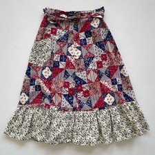 Vtg 70s 80s Patchwork Western Prairie Wrap Skirt / Sz S / Ruffle Cottagecore