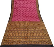 Sushila Vintage Pink Indian Saree 100 Pure Silk Printed Soft Craft Sari Fabric