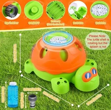 2 in 1 Sprinkler Toy, Spinning Turtle & Bubble Machine for Kids Outdoor Fun