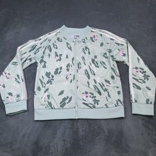 Adidas Girls Mint Green Floral Geometric Full Zip Track Jacket Size L 14