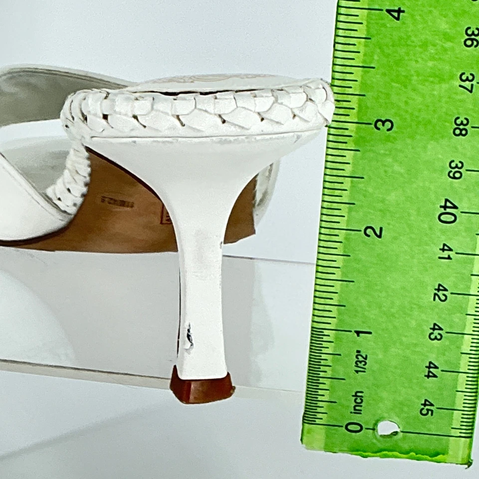 Vince Camuto Size 11 White Leather Heeled Mules Slides Braided Sandals Emmla - Image 4 of 4