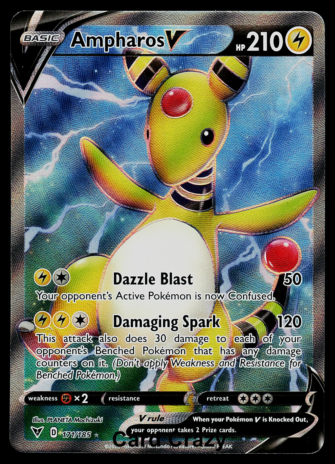 Ampharos V (Full Art) 171/185 SWSH04: Vivid Voltage Ultra Rare Pokemon Card (NM)