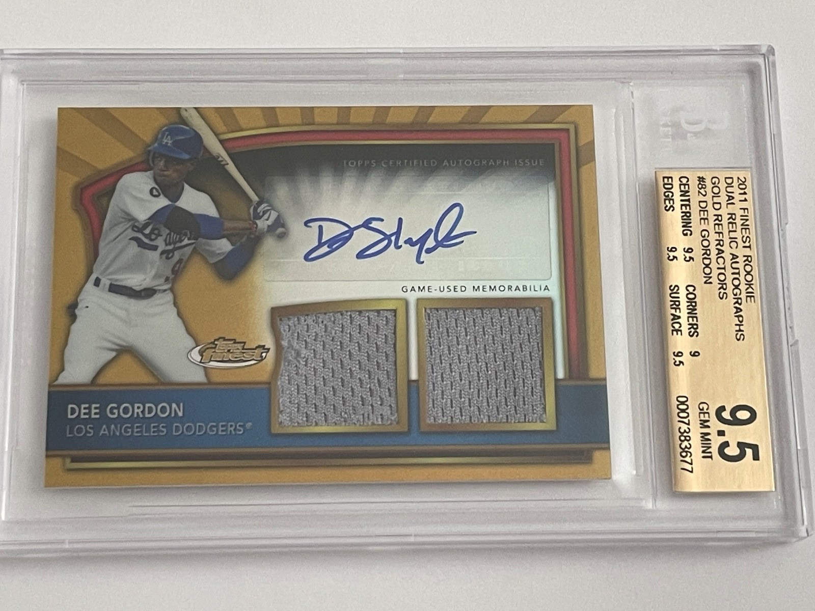 DEE GORDON 2011 FINEST ROOKIE GOLD REFRACTOR AUTOGRAPH BGS GEM MINT 9.5 AUTO 10