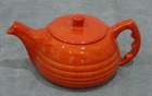 Rare Vintage Bauer Pottery Orange “Snub Nose” Tea Pot lid Ringware Grip Handle