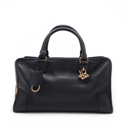 Loewe Amazona 36 Leather Hand bag Navy Blue with bunny charm
