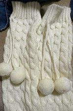 Women  s White Cable Knit Knee High Leg Warmers, Pom Pom Accent, 1 Pair