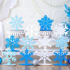 12 Pcs Winter Wooden Decor Snowflake Tabletop Decor Winter Snowflake Signs