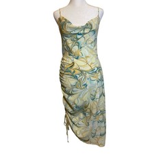 Forever 21 Dress Women's Sz M Blue Yellow Cowl Neck Abstract Asymmetrical Artsy