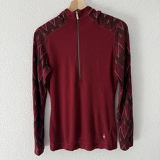 Smartwool Merino Wool 1/4 Zip Baselayer Top Womens Medium Red Diamond Chevron